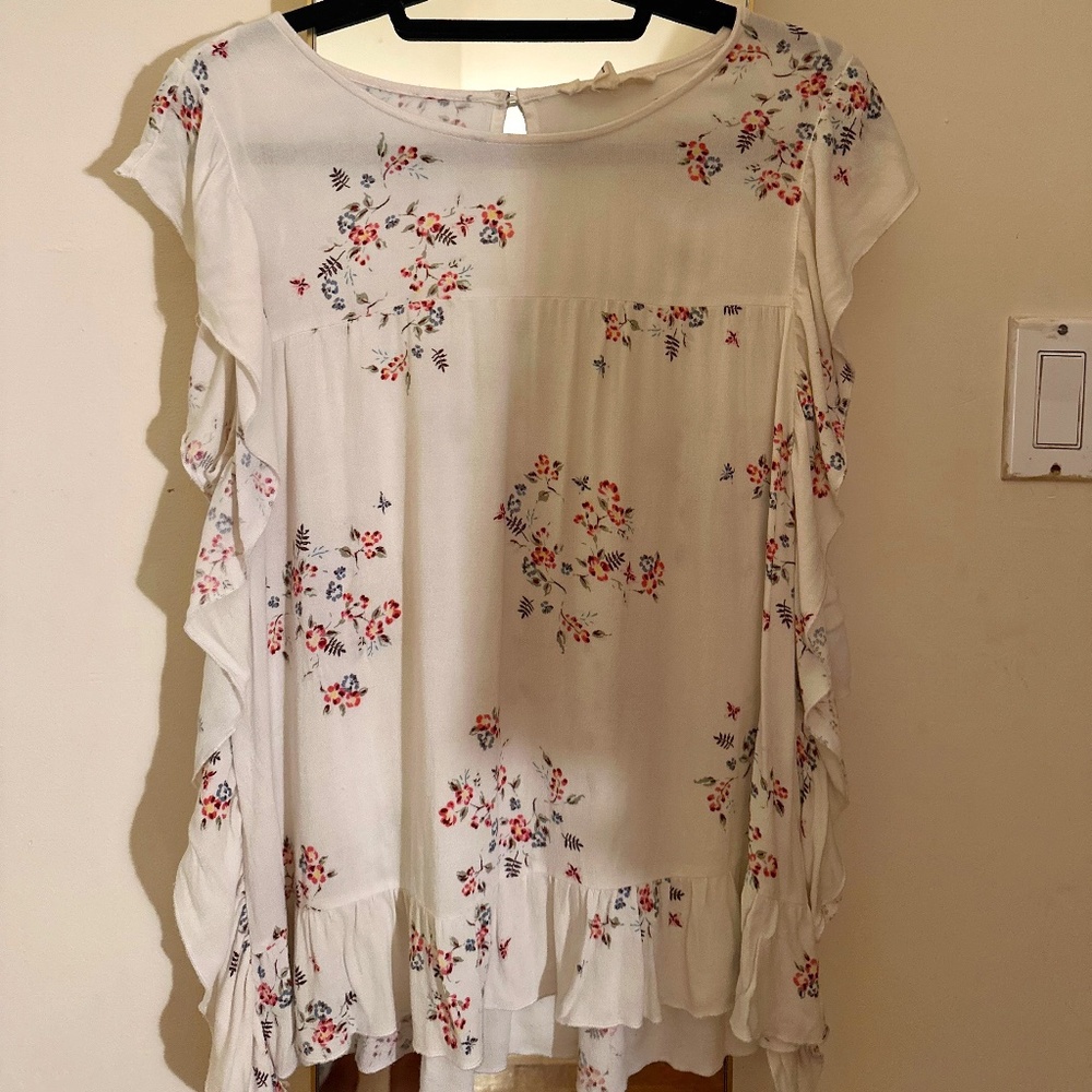 Lovestitch Floral Flutter Trim Blouse